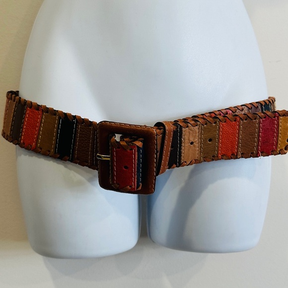 Vintage Genuine Leather Colorful Patchwork Belt Size M - Picture 10 of 10